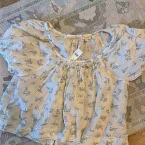 Pilcro women’s Floral Blouse in Blue and Cream